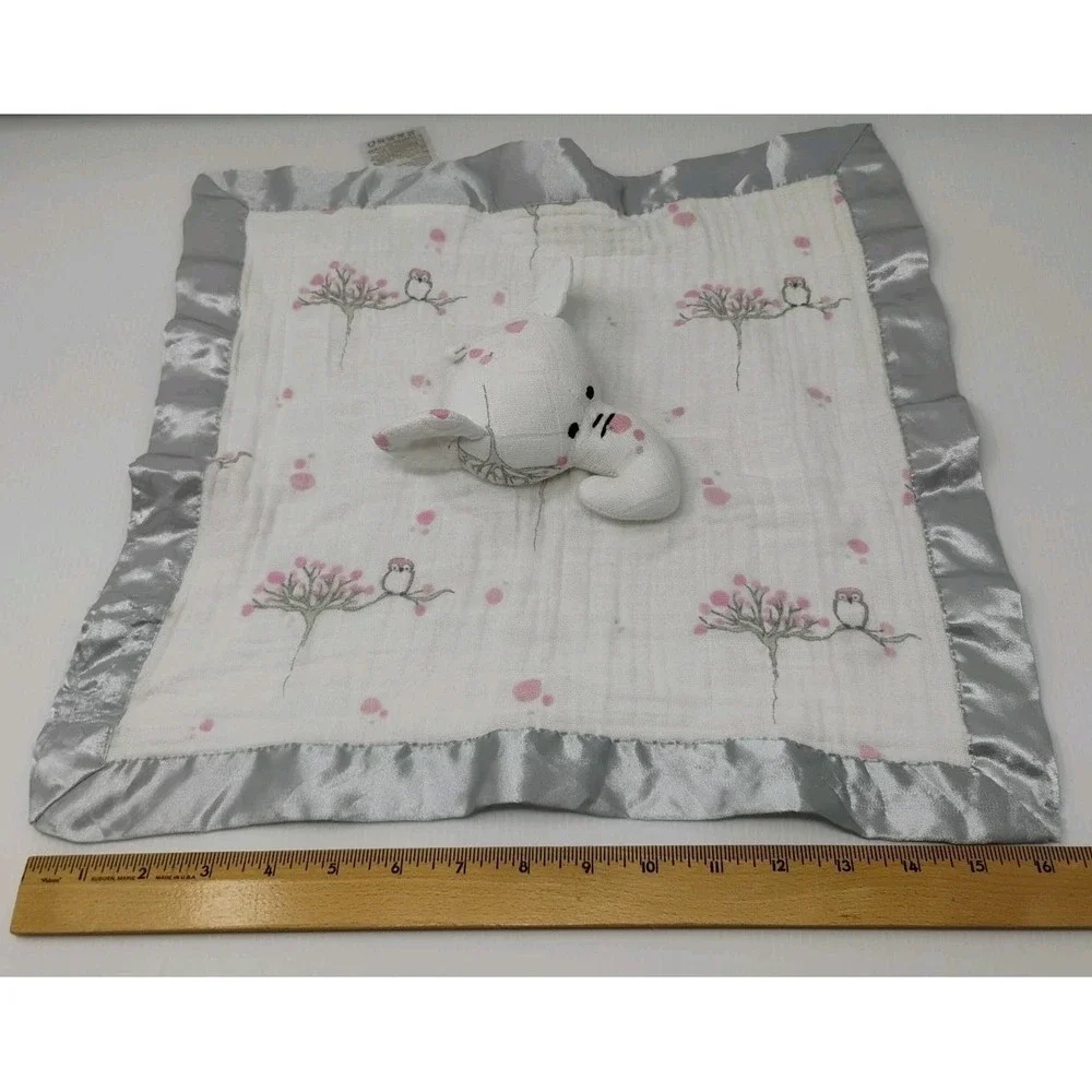 Aden Anais Elephant Owl Lovey Security Blanket Gray Satin Edges‎ SEE DESCRIPTION